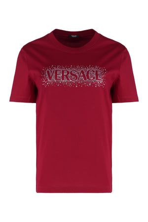 VERSACE Logo Print T-Shirt with Rhinestones for Women