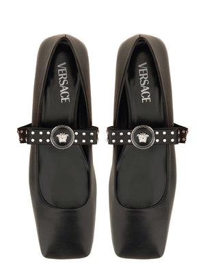 VERSACE Elegant Ballerina Flats with Studded Ribbon Detail