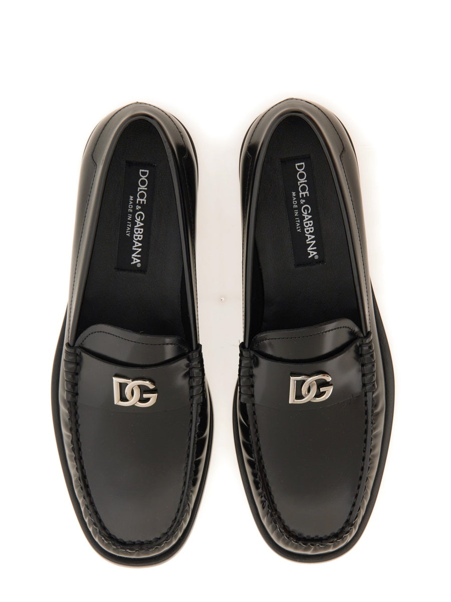 DOLCE & GABBANA Chic Leather Loafers with Logo for Women