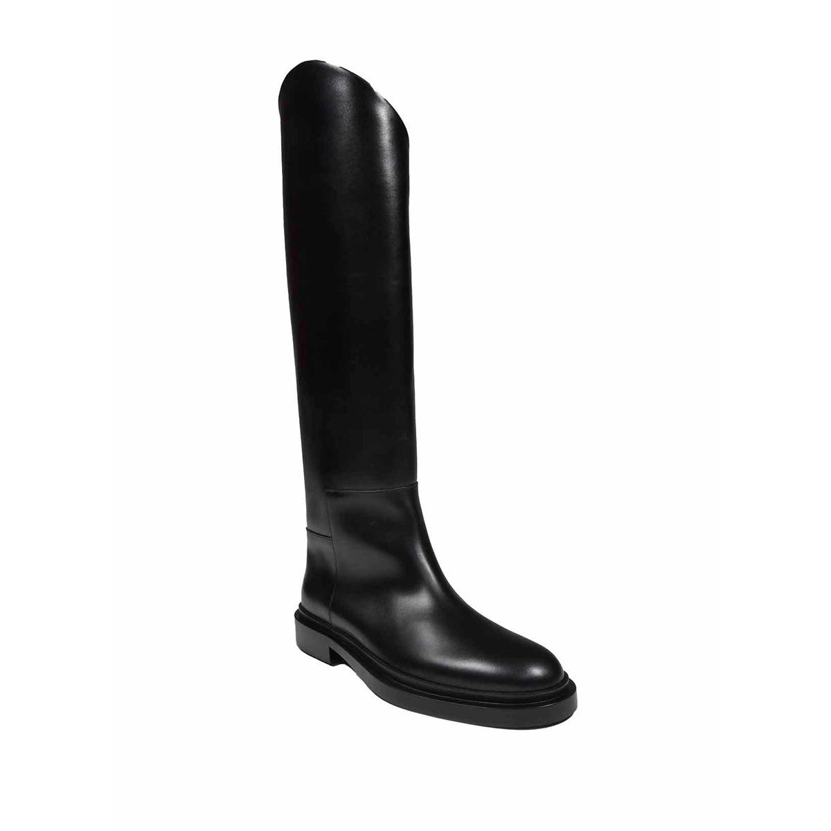 Jil Sander Knee-High Slip-On Boots with Slanted Upper Edges and Squared Heel