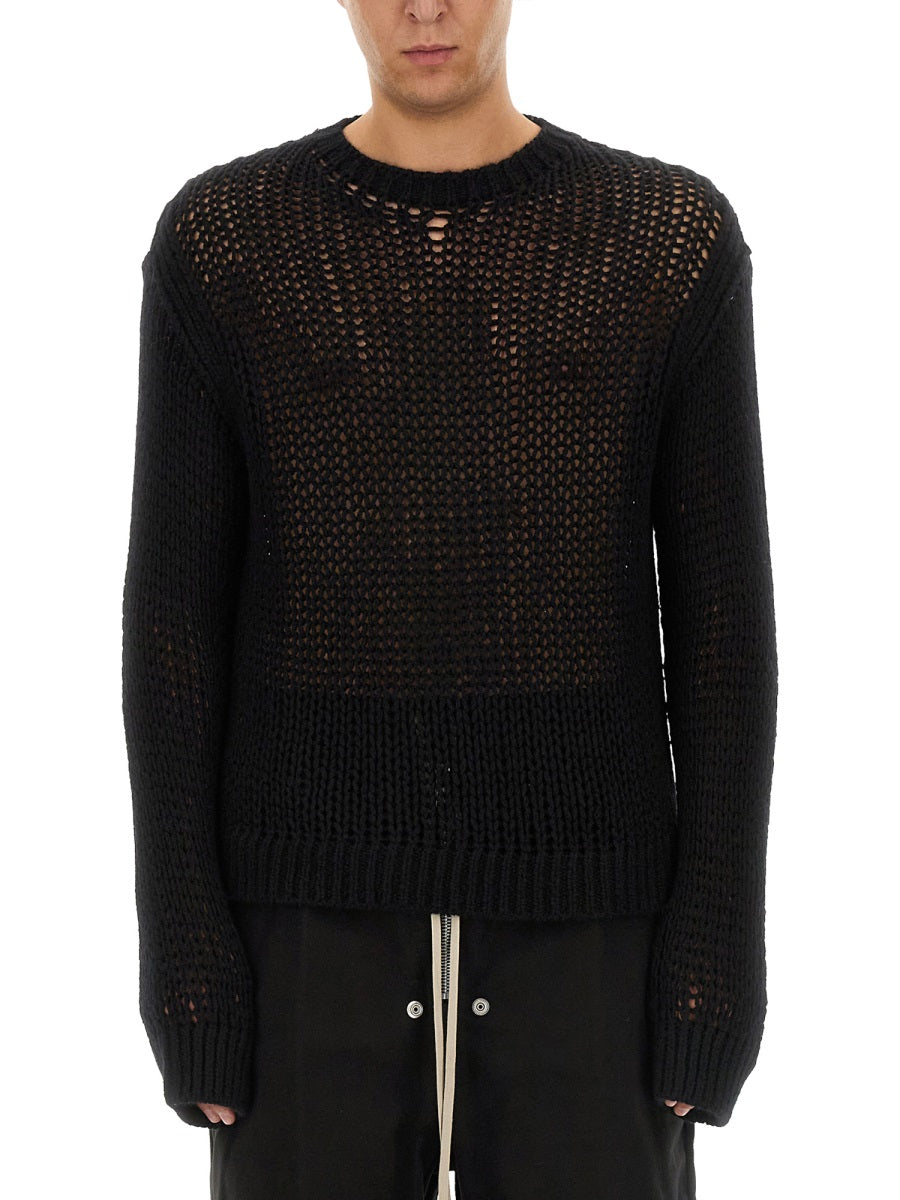 RICK OWENS Perforated Mesh Cashmere-Silk Sweater - Size L