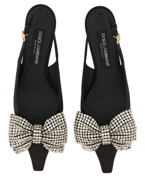 DOLCE & GABBANA Satin Sling-Back High Heels with Rhinestone Embellishments