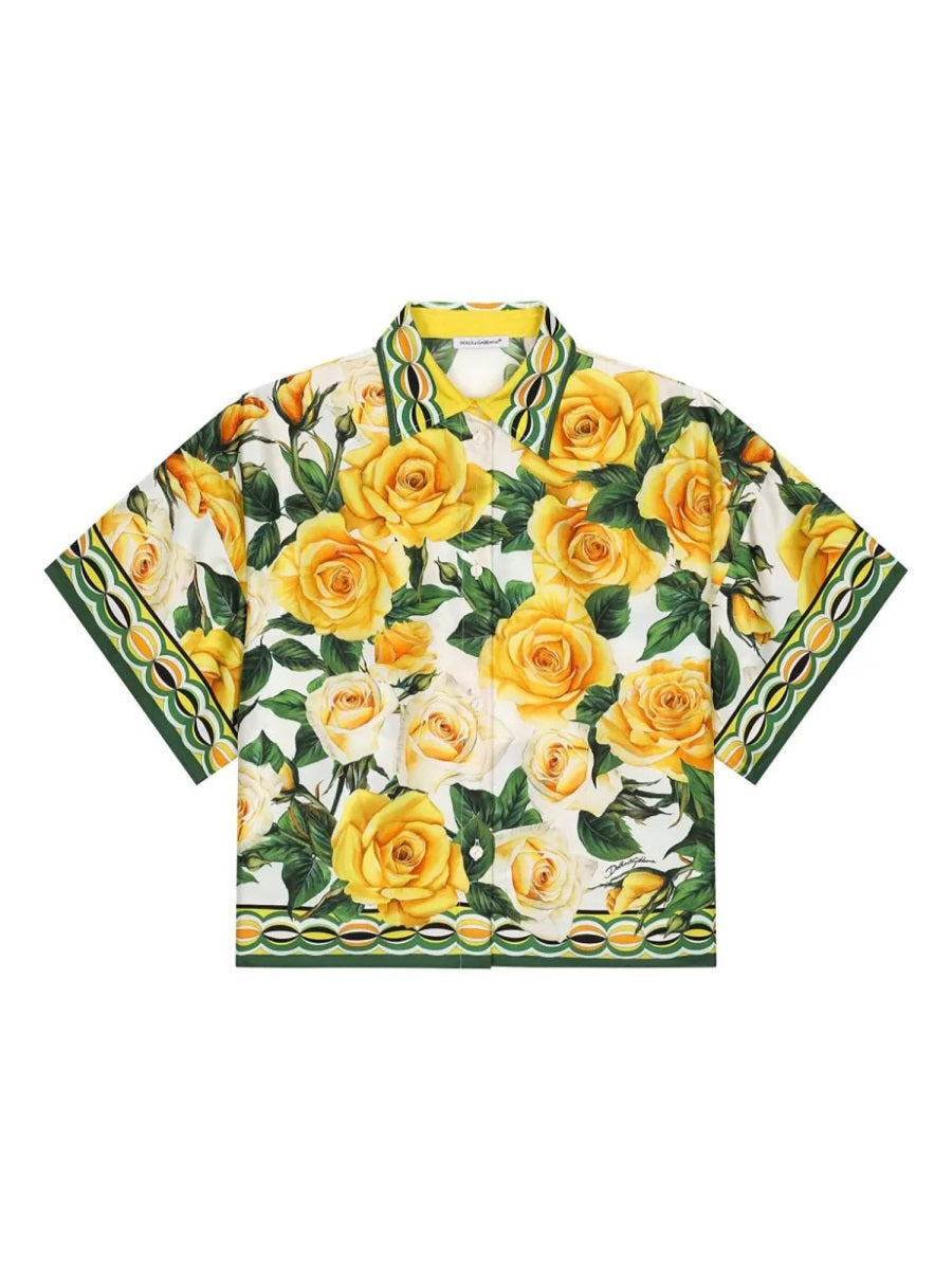 DOLCE & GABBANA Mini Short Sleeve Silk Shirt for Girls