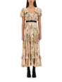 ALEXANDER McQUEEN Floral Print Ruched Silk Mini Dress with V Collar and Puff Sleeves