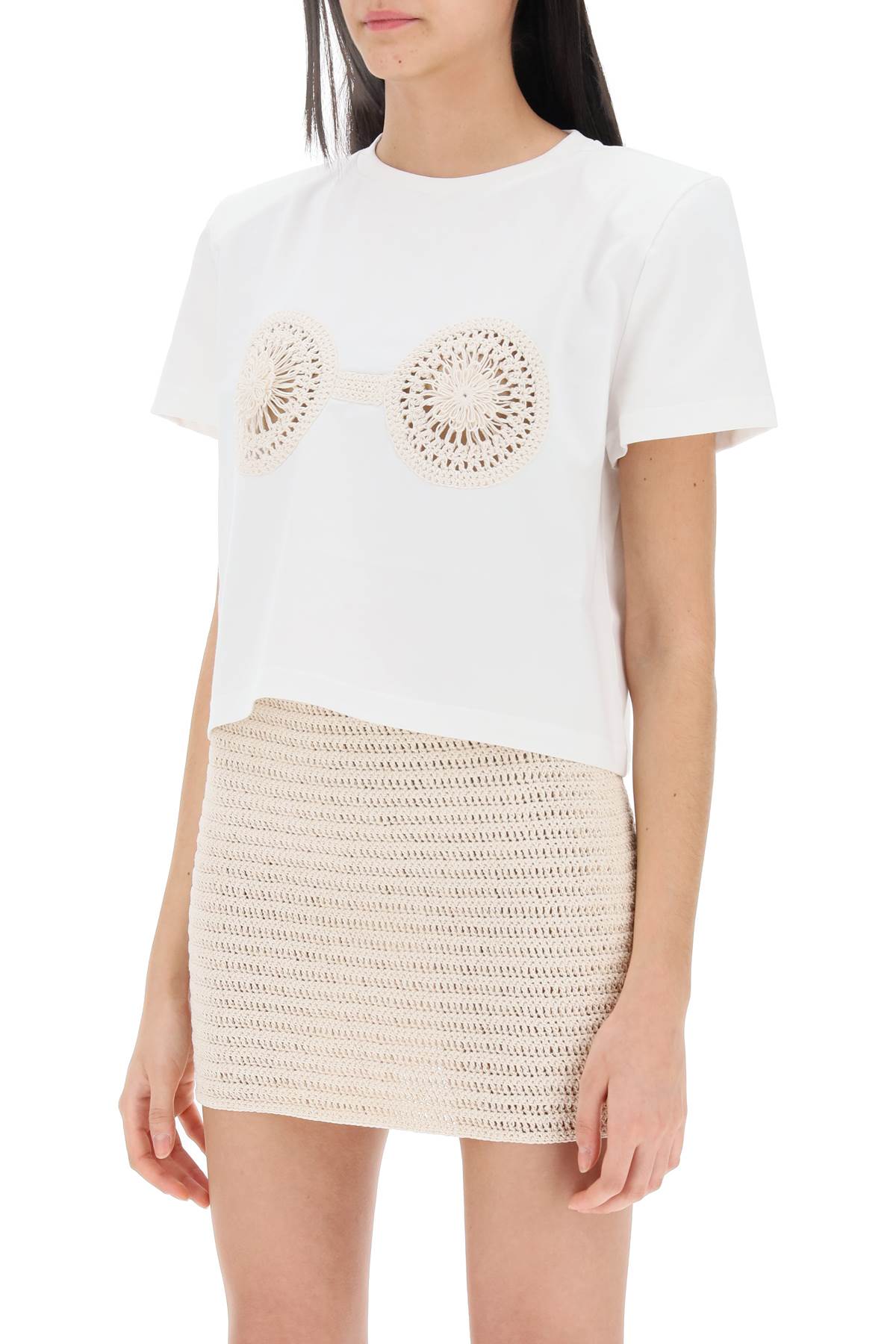 MAGDA BUTRYM Chic Cropped Cotton Tee with Crochet Detail