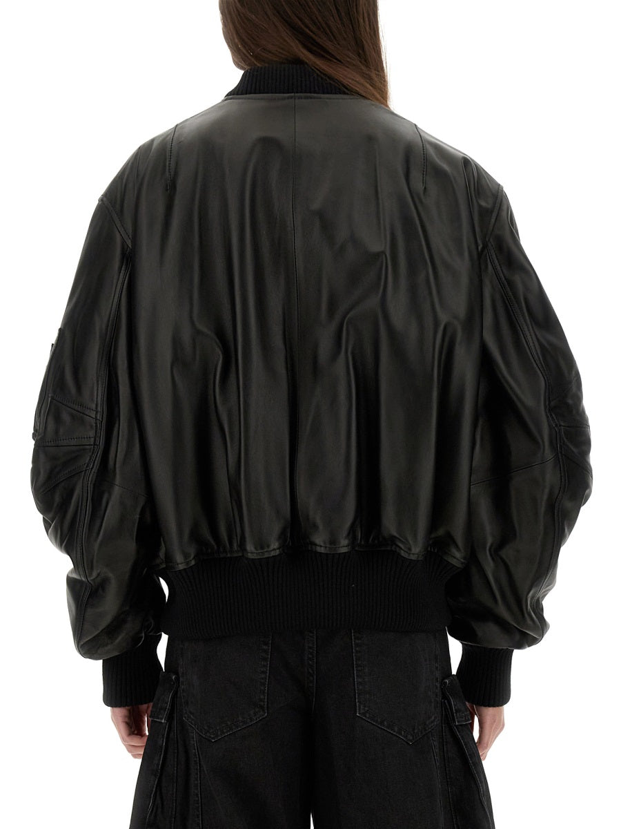 THE ATTICO Oversized Leather Bomber Jacket - Size 40 IT