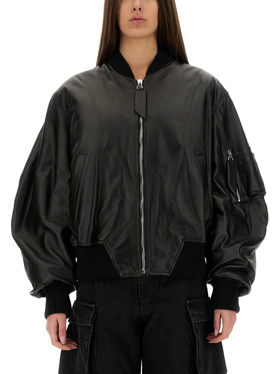 THE ATTICO Oversized Leather Bomber Jacket - Size 40 IT