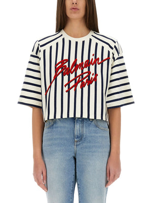 BALMAIN Striped Baseball T-Shirt - Women's Size S