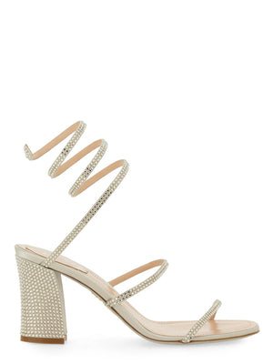 RENE CAOVILLA Satin Rhinestone High Heel Sandal