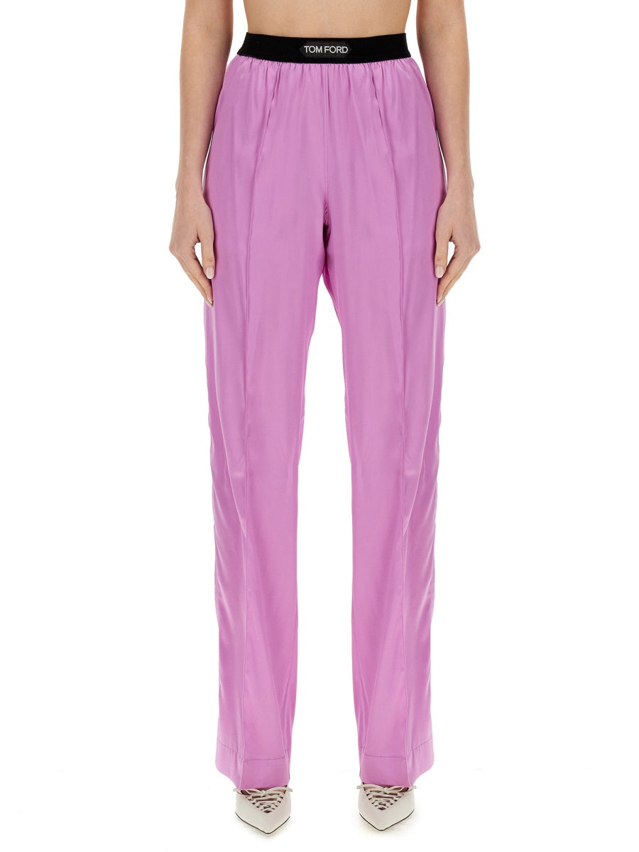 TOM FORD Regular Fit Silk Blend Logo Trousers - Size S