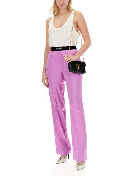 TOM FORD Regular Fit Silk Blend Logo Trousers - Size S