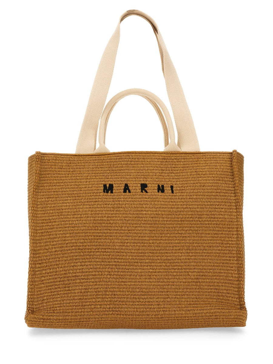 MARNI Large Raffia Effect Fabric Tote Handbag