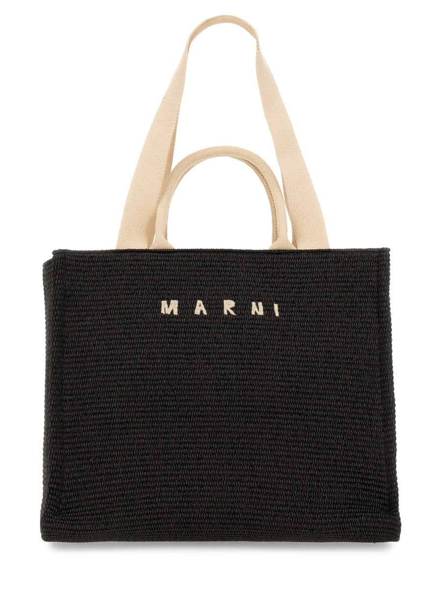 MARNI Large Raffia Effect Fabric Tote Handbag