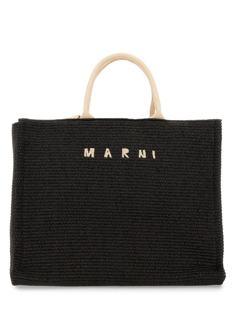 MARNI Large Raffia Effect Fabric Tote Handbag