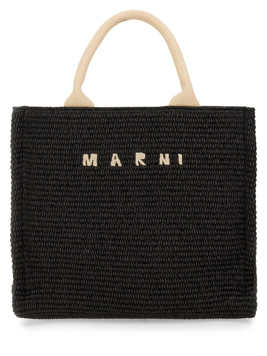 MARNI Mini Raffia Effect Fabric Tote Handbag