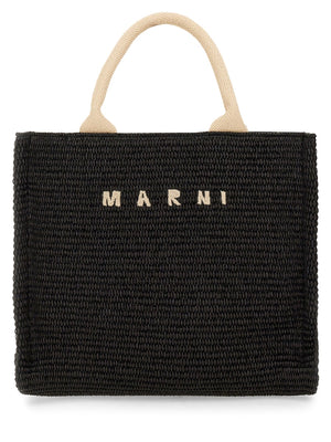 MARNI Mini Raffia Effect Fabric Tote Handbag