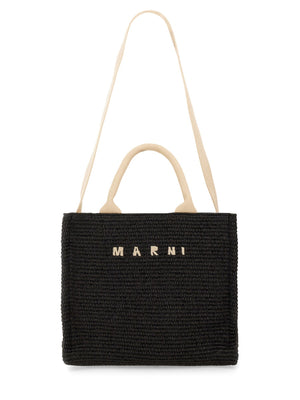 MARNI Mini Raffia Effect Fabric Tote Handbag