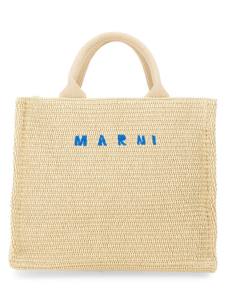 MARNI Mini Raffia Effect Fabric Tote Handbag