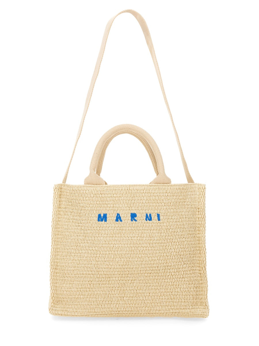 MARNI Mini Raffia Effect Fabric Tote Handbag