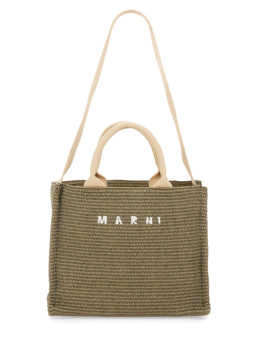 MARNI Mini Raffia Effect Fabric Small Tote Handbag