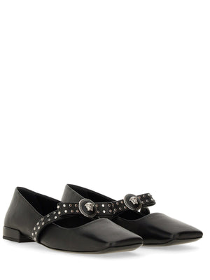 VERSACE Elegant Ballerina Flats with Studded Ribbon Detail