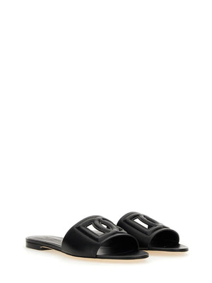 DOLCE & GABBANA Pleated Slide Sandals with Logo - 1 CM Heel