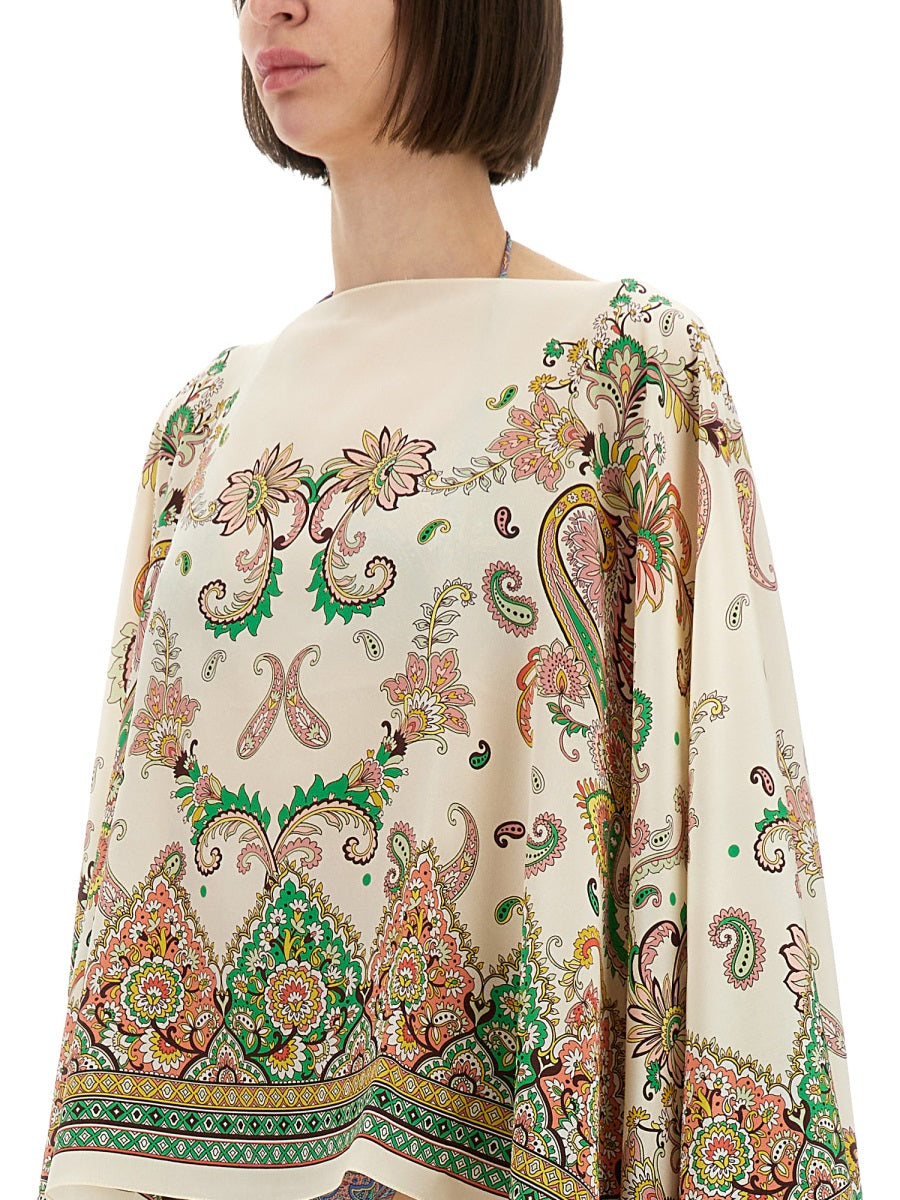 ETRO Asymmetrical Silk Poncho - One Size