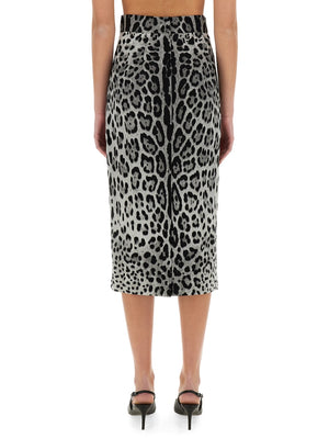 DOLCE & GABBANA Leopard Print Charmeuse Long Skirt - Size 40 IT