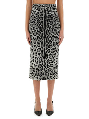 DOLCE & GABBANA Leopard Print Charmeuse Long Skirt - Size 40 IT