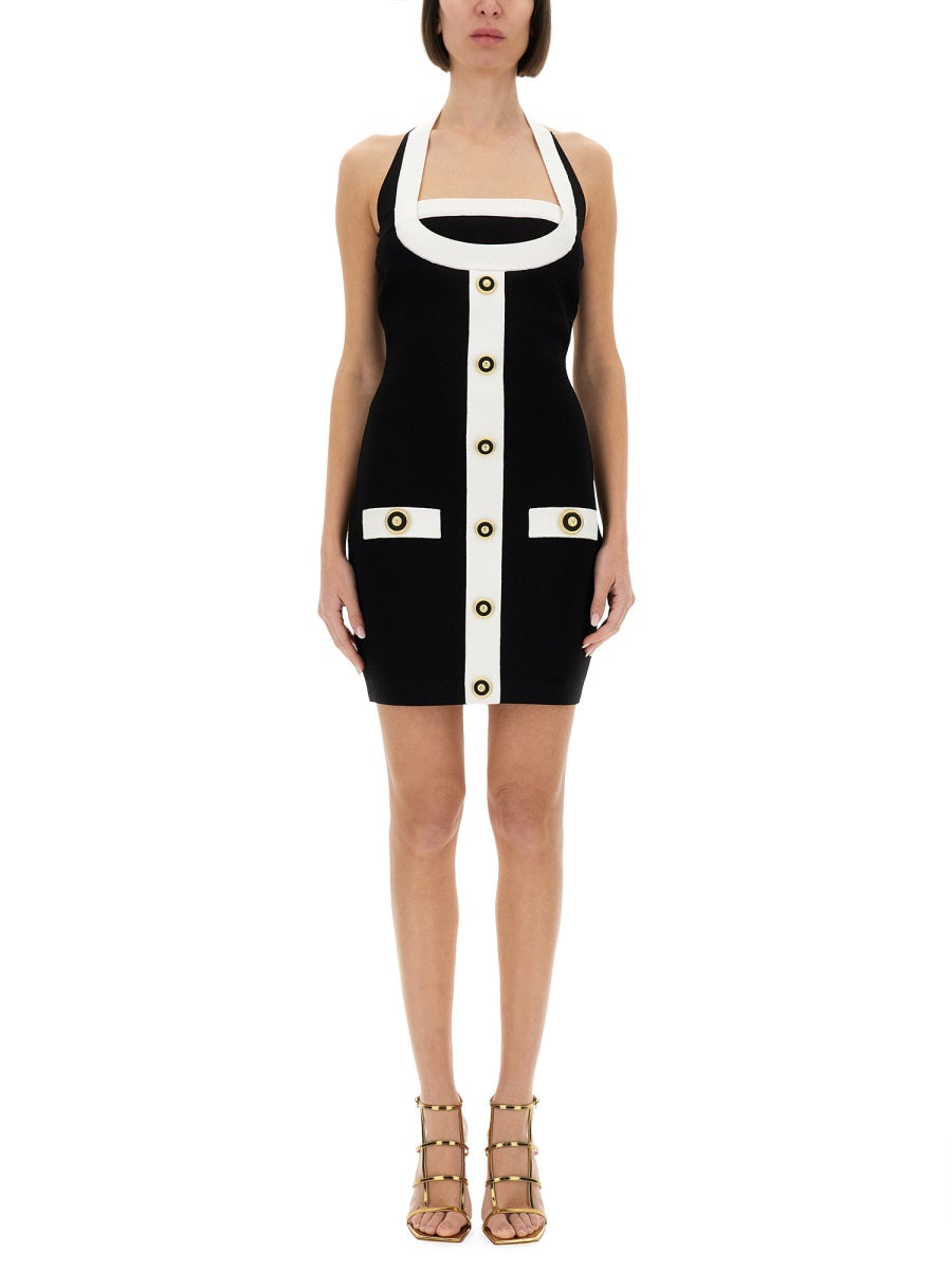 BALMAIN Two-Tone Mini Dress with Open Back - Size 38