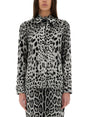 DOLCE & GABBANA Leopard Print Bow Charmeuse Shirt - Size 40