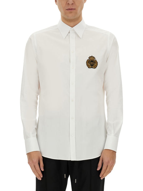 DOLCE & GABBANA Heraldic Patch Cotton Shirt - Size 40