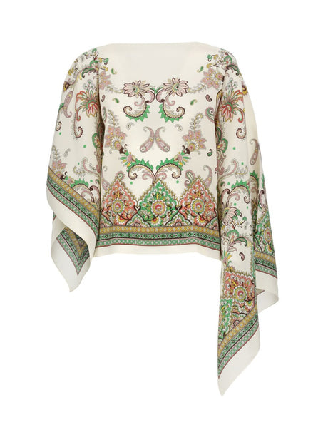 ETRO Asymmetrical Silk Poncho - One Size