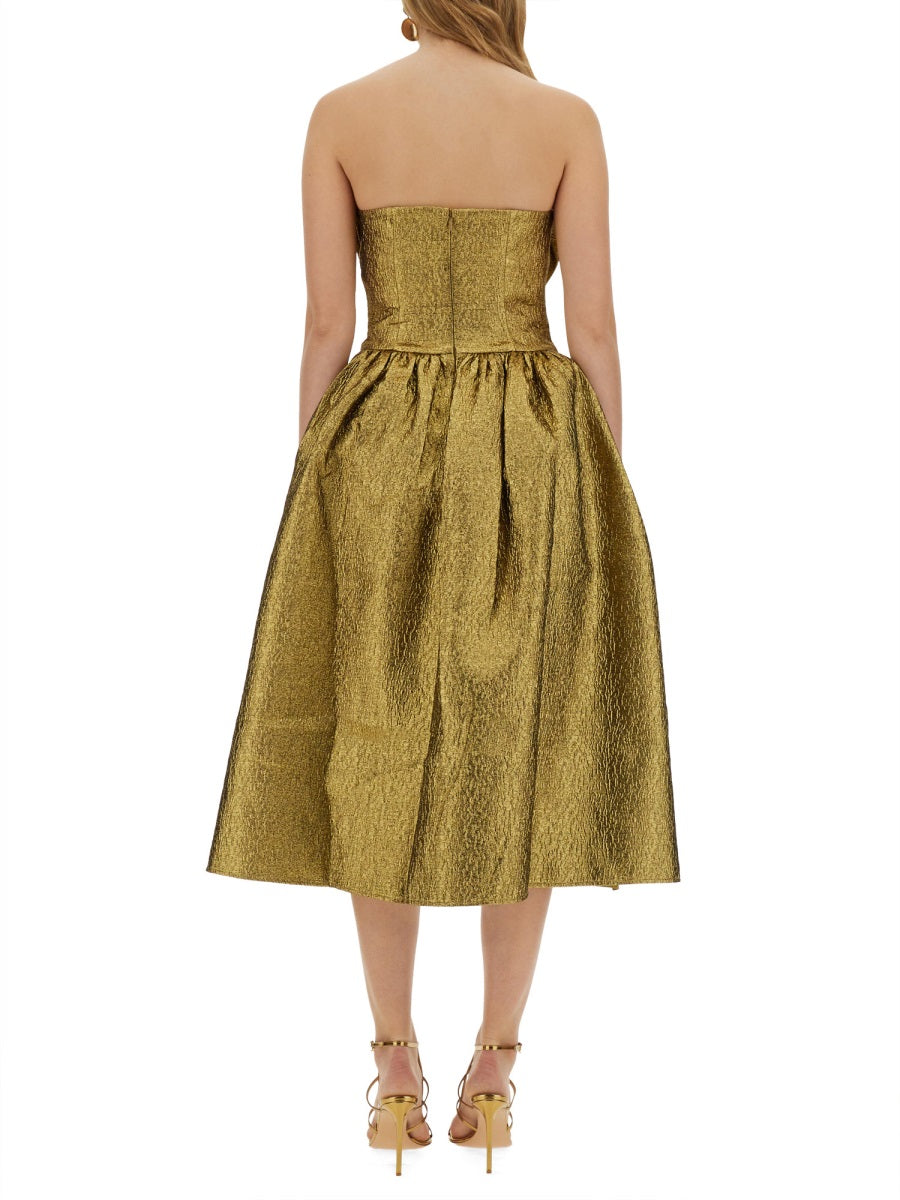 SELF-PORTRAIT Metallic Jacquard Midi Dress - Size 8 UK