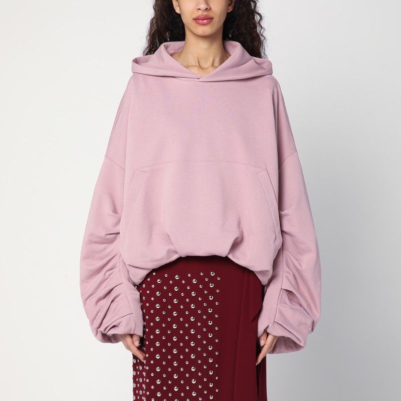 DRIES VAN NOTEN Oversized Draped Sweatshirt with Hood and Pleated Sleeves