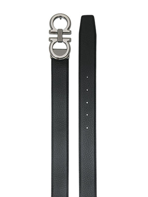 Ferragamo Reversible Grained Leather Gancini Hook Belt 3 cm