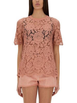 DOLCE & GABBANA Lace Top with Cordonetto Detail - Size 40 IT