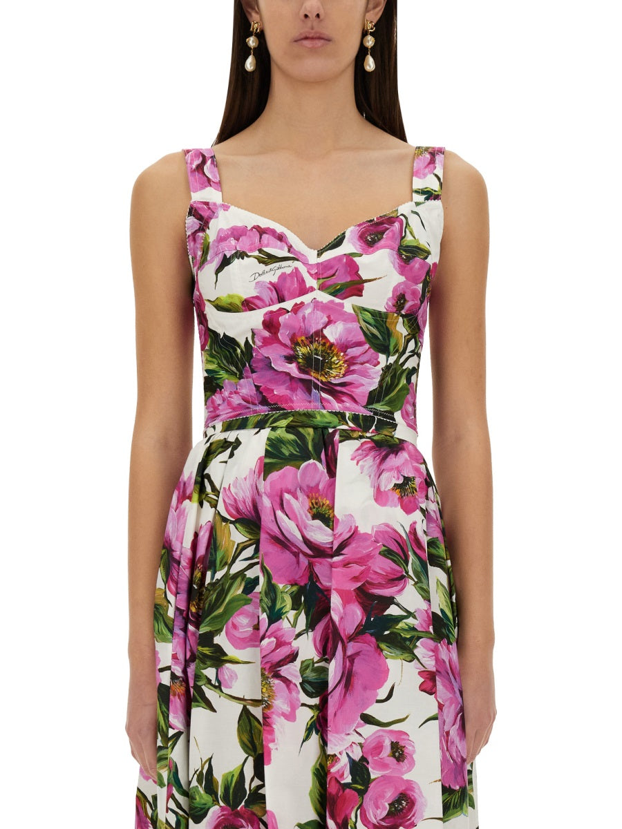 DOLCE & GABBANA Peony Print Bustier Top Size 40 IT