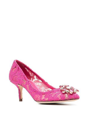 DOLCE & GABBANA Lace Rainbow Pumps with Brooch Detail, 6 cm Heel