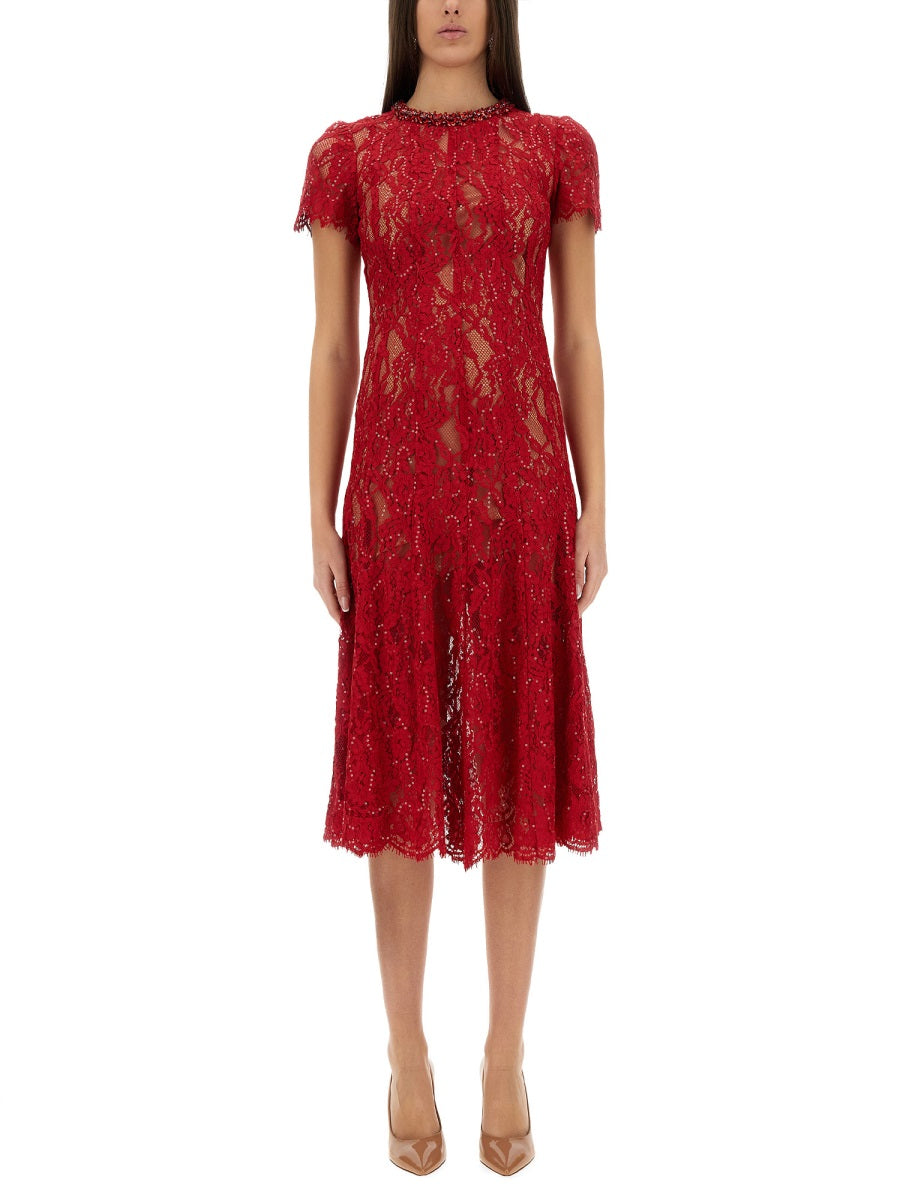 SELF-PORTRAIT Lace Midi Dress with Sequins - Size 6 UK