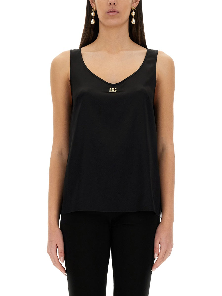 DOLCE & GABBANA Satin Camisole Top with Logo - Size 40 IT