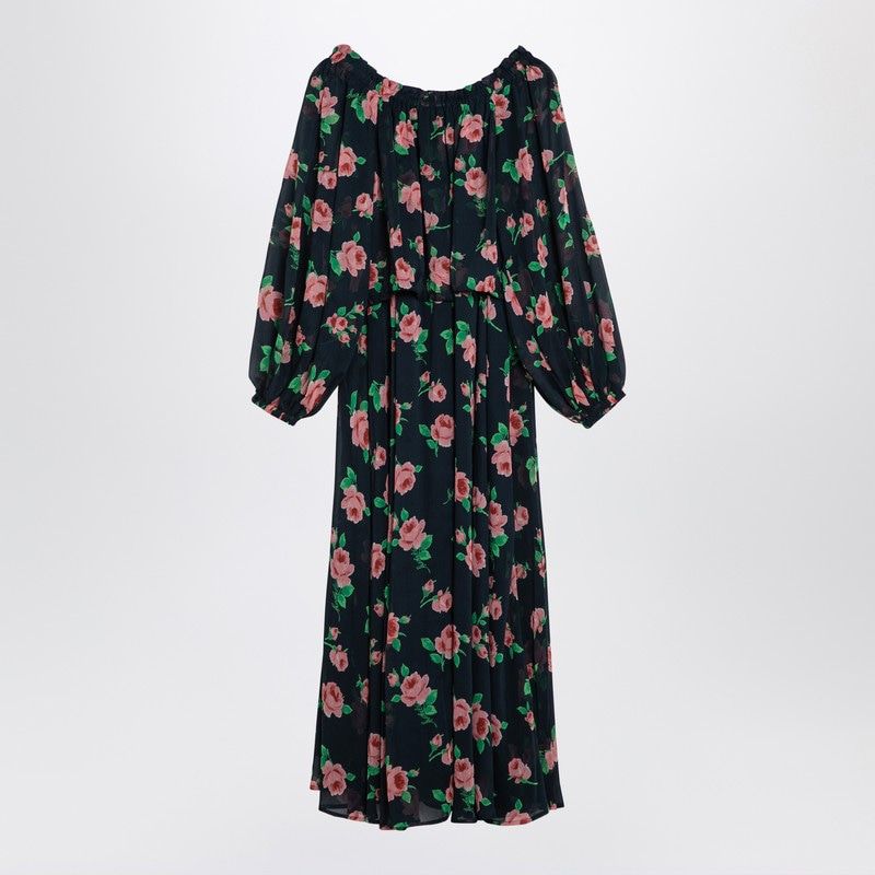 ROTATE BIRGERCHRISTENSEN Eco-Chic Floral Long Dress with Shoulder Cut-Outs