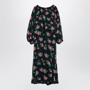 ROTATE BIRGERCHRISTENSEN Eco-Chic Floral Long Dress with Shoulder Cut-Outs