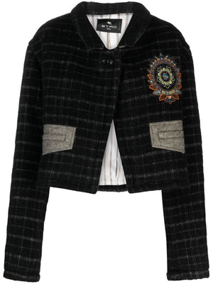 ETRO Cropped Wool Blend Jacket with Embroidered Floral Detail