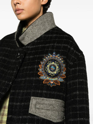 ETRO Cropped Wool Blend Jacket with Embroidered Floral Detail