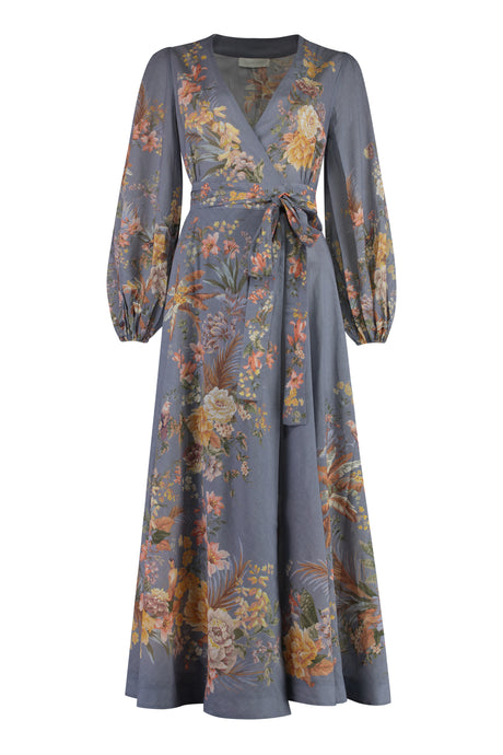 ZIMMERMANN Floral Wrap Dress with Balloon Sleeves - SS25