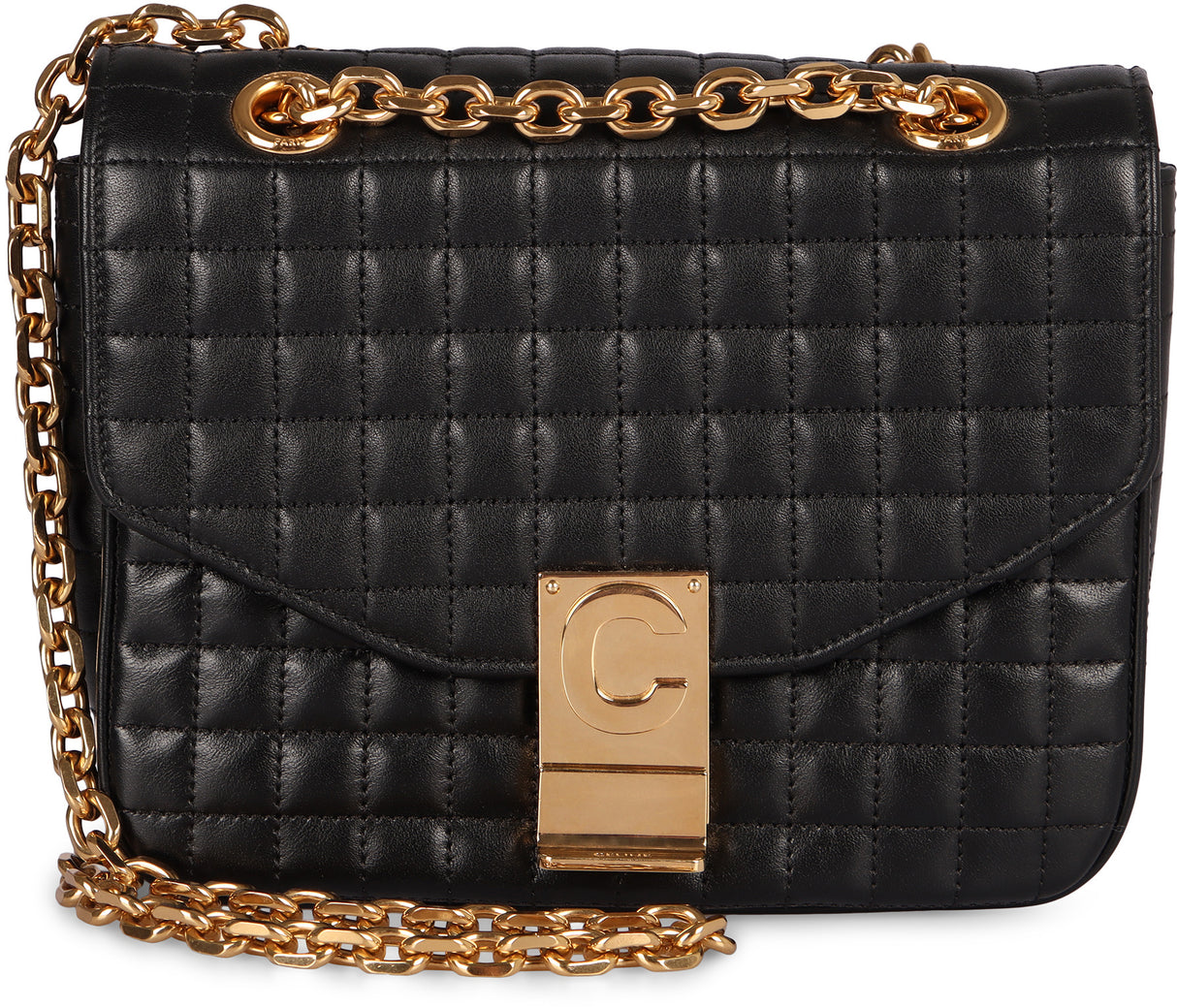 CELINE Quilted Leather Handbag with Flap Closure