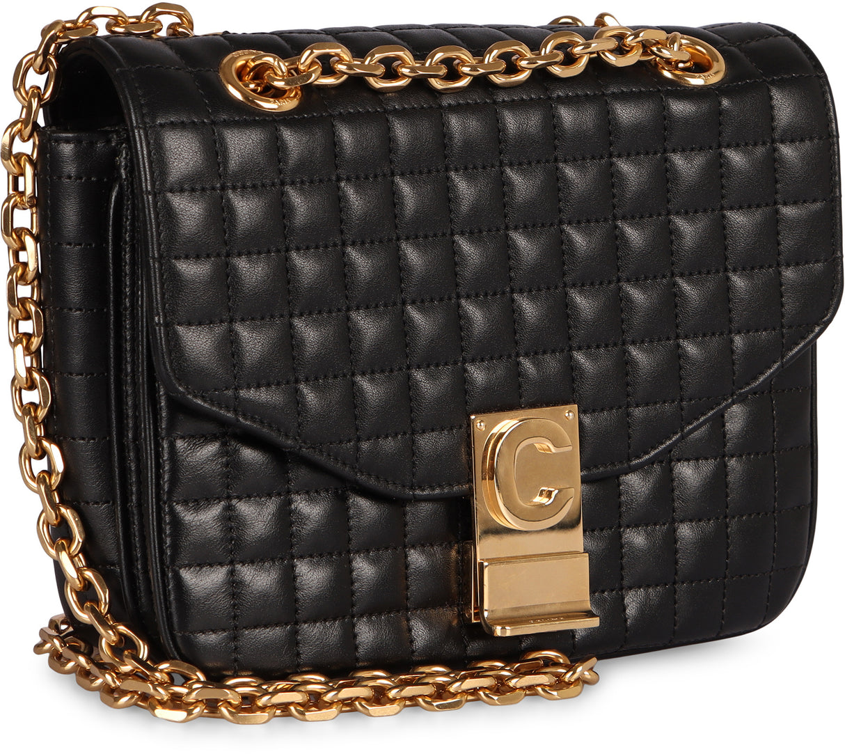 CELINE Quilted Leather Handbag with Flap Closure