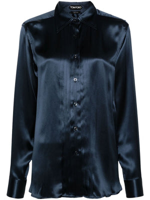 TOM FORD Men's Charmeuse Plisse Silk Shirt