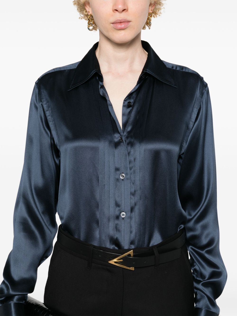 TOM FORD Men's Charmeuse Plisse Silk Shirt